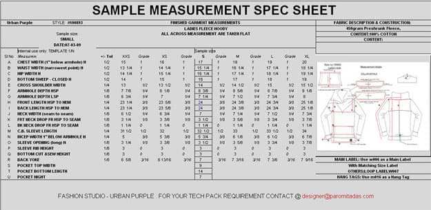 Specification Sheet and Tech Pack
